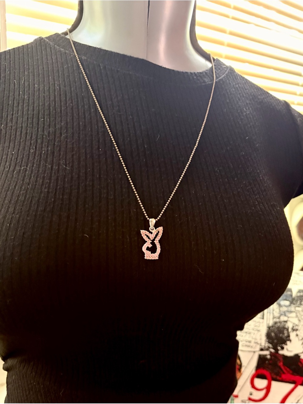 Y2K 2002 Playboy Crystal Bunny Pendant Necklace in Silver
